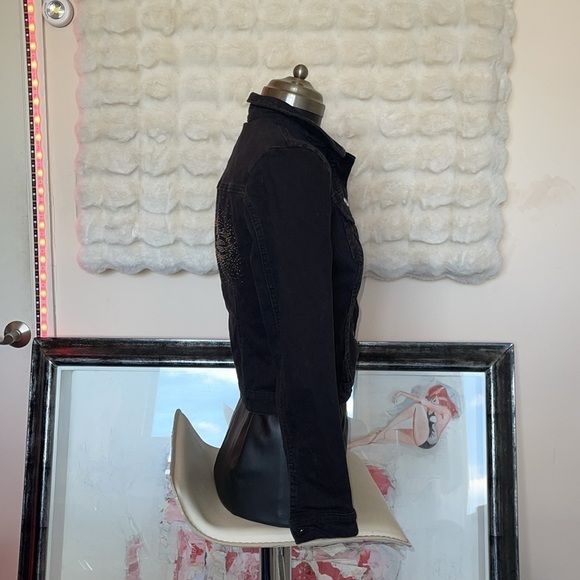 Bebe denim black preowned  and spandex blend black jacket Some stones missing - Picture 5 of 7